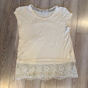 Cream Cropped Tee with Lace Hem
